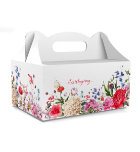 PUDEŁKO OZDOBNE DO CIASTA - DZIĘKUJEMY - 18,8 x 13,8 x 8,8 cm