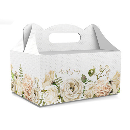 PUDEŁKO OZDOBNE DO CIASTA - DZIĘKUJEMY - 18,8 x 13,8 x 8,8 cm