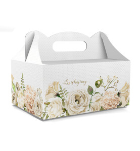 PUDEŁKO OZDOBNE DO CIASTA - DZIĘKUJEMY - 18,8 x 13,8 x 8,8 cm