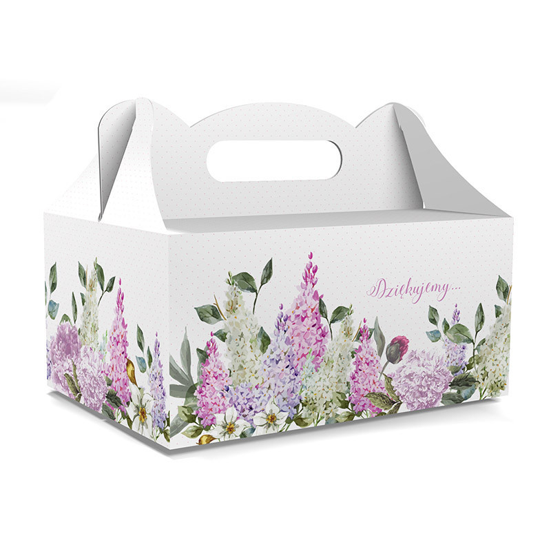 PUDEŁKO OZDOBNE DO CIASTA - DZIĘKUJEMY - 18,8 x 13,8 x 8,8 cm PUDEŁKO OZDOBNE DO CIASTA - DZIĘKUJEMY - 18,8 x 13,8 x 8,8 cm