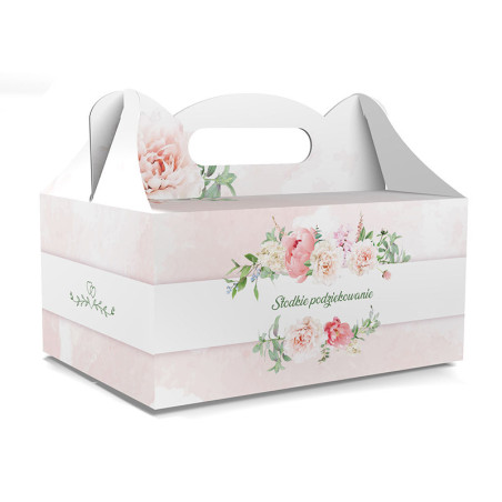 PUDEŁKO OZDOBNE DO CIASTA - DZIĘKUJEMY - 18,8 x 13,8 x 8,8 cm
