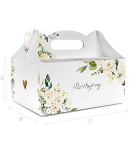 PUDEŁKO OZDOBNE DO CIASTA - DZIĘKUJEMY - 18,8 x 13,8 x 8,8 cm