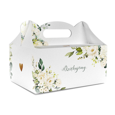 PUDEŁKO OZDOBNE DO CIASTA - DZIĘKUJEMY - 18,8 x 13,8 x 8,8 cm