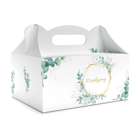 PUDEŁKO OZDOBNE DO CIASTA - DZIĘKUJEMY - 18,8 x 13,8 x 8,8 cm